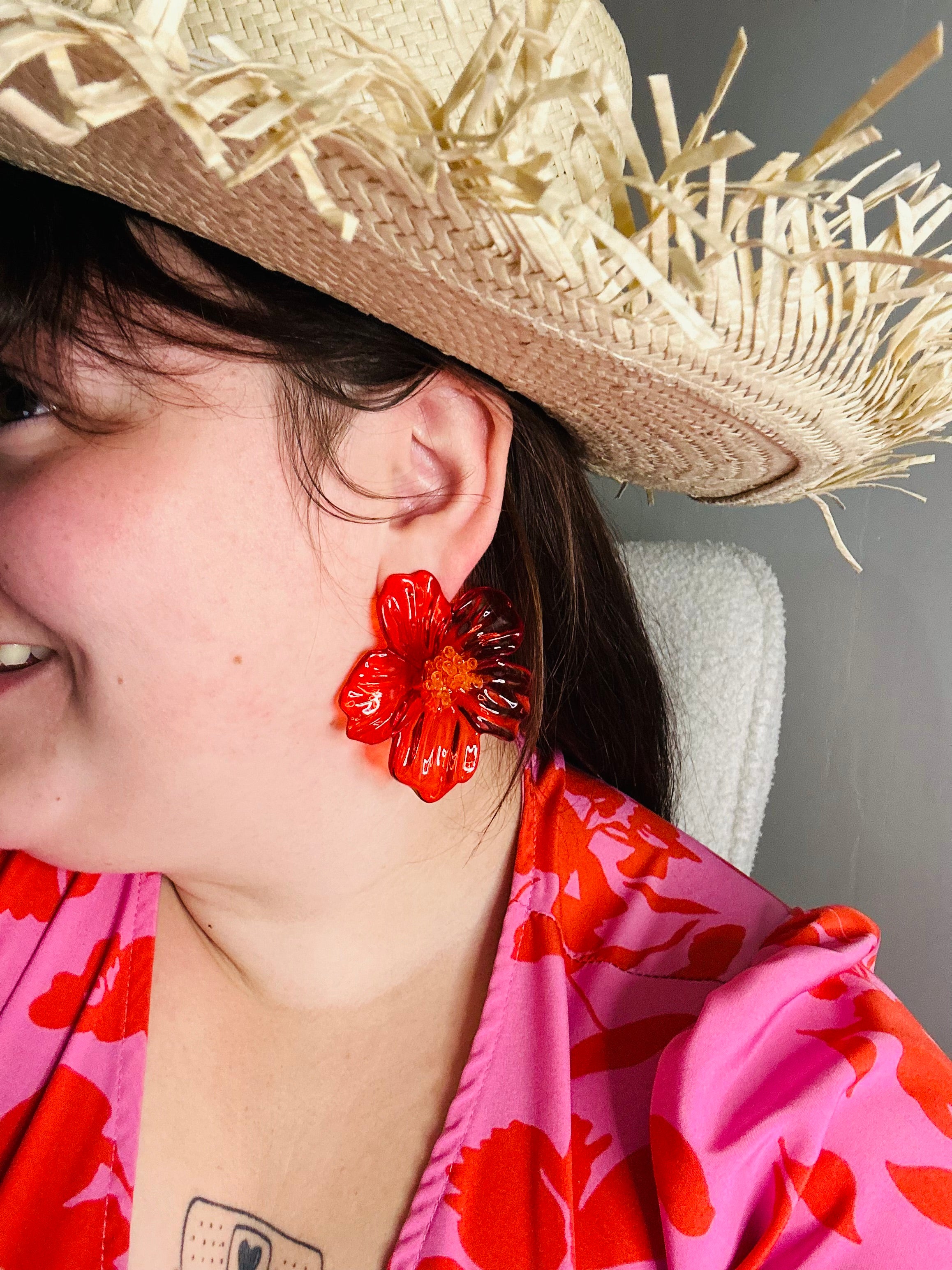Boucle d’oreille Monoi rouge