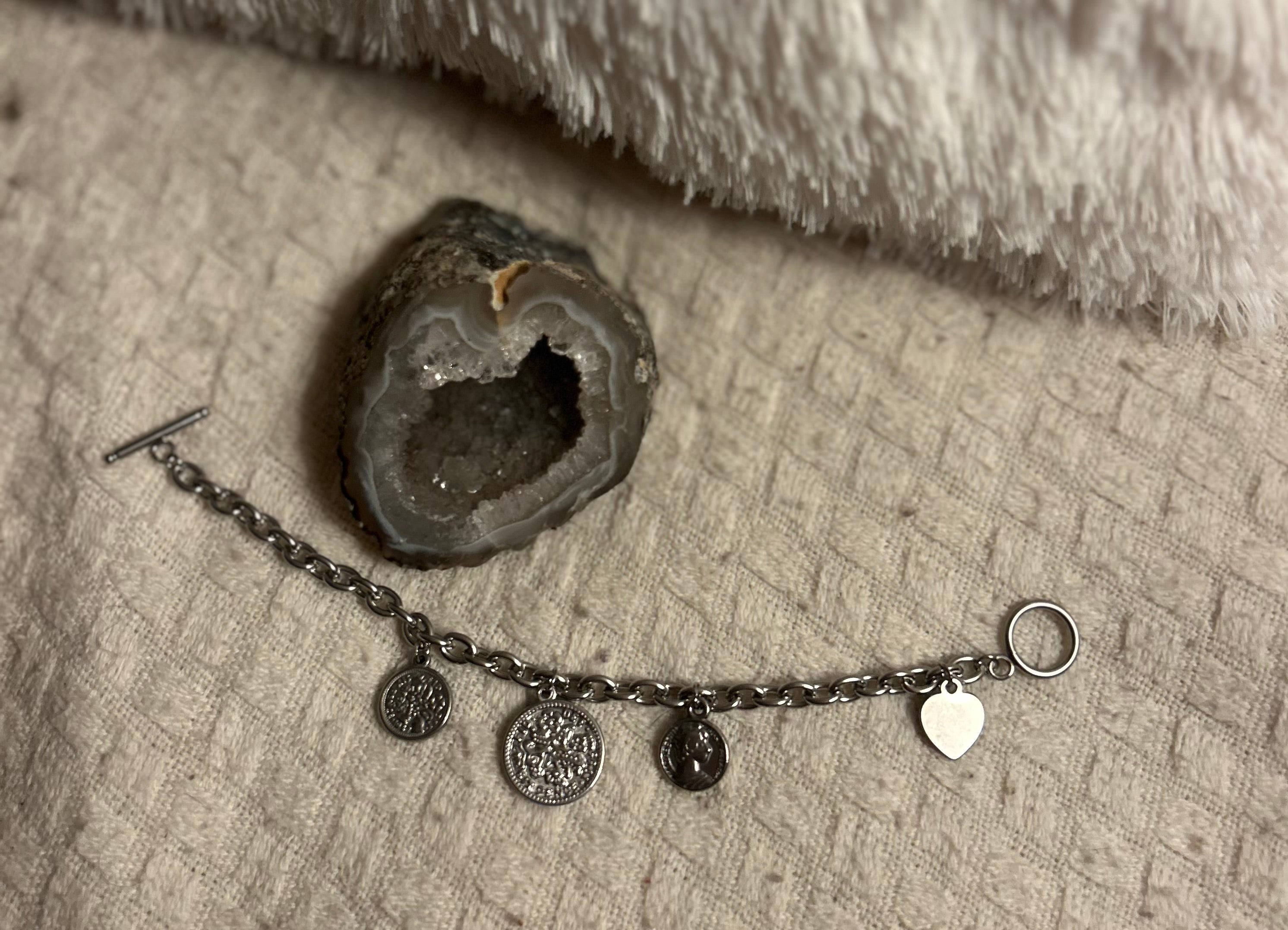 Bracelet pièce de monnaie argenté