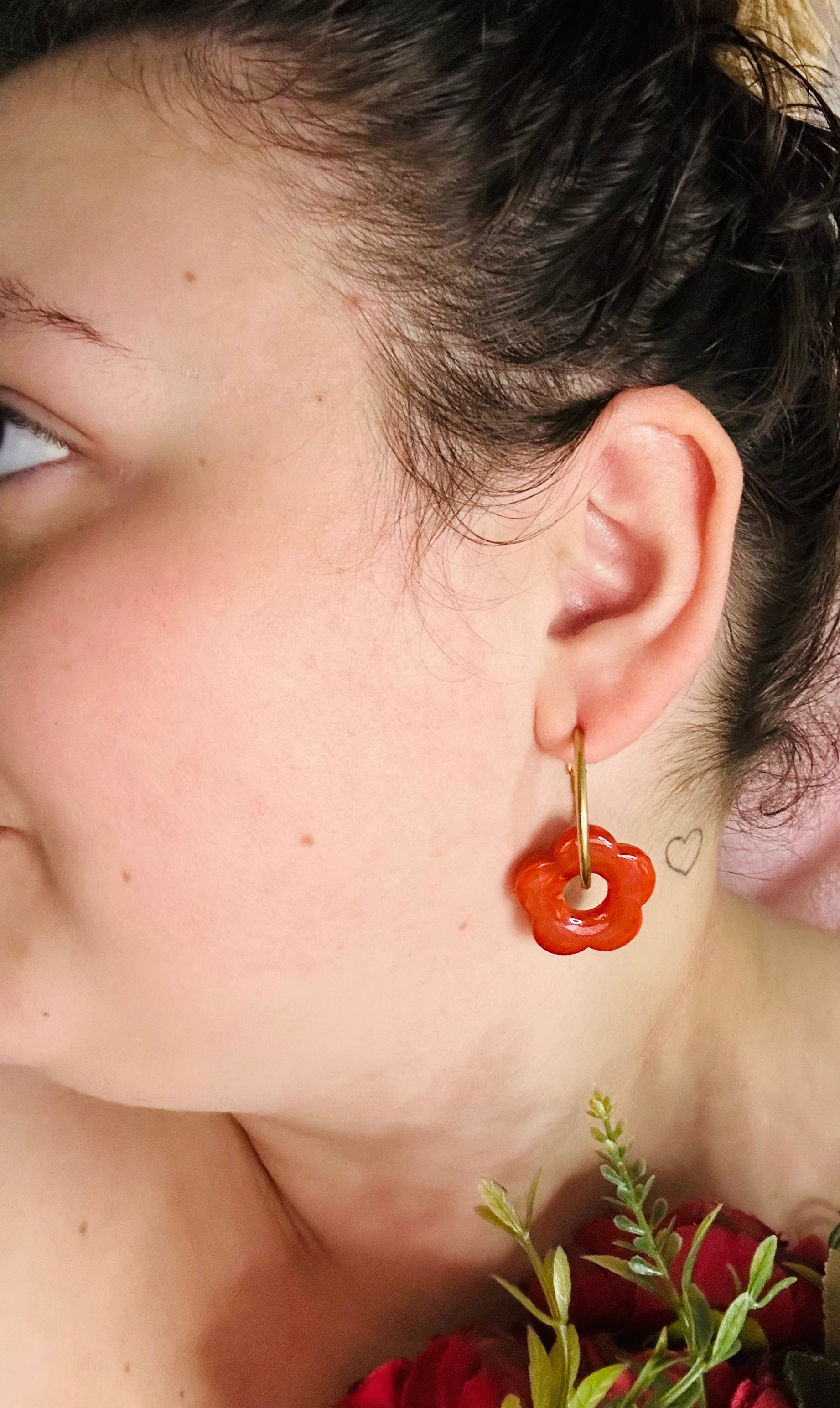 Boucle d'oreille Rouge orangé
