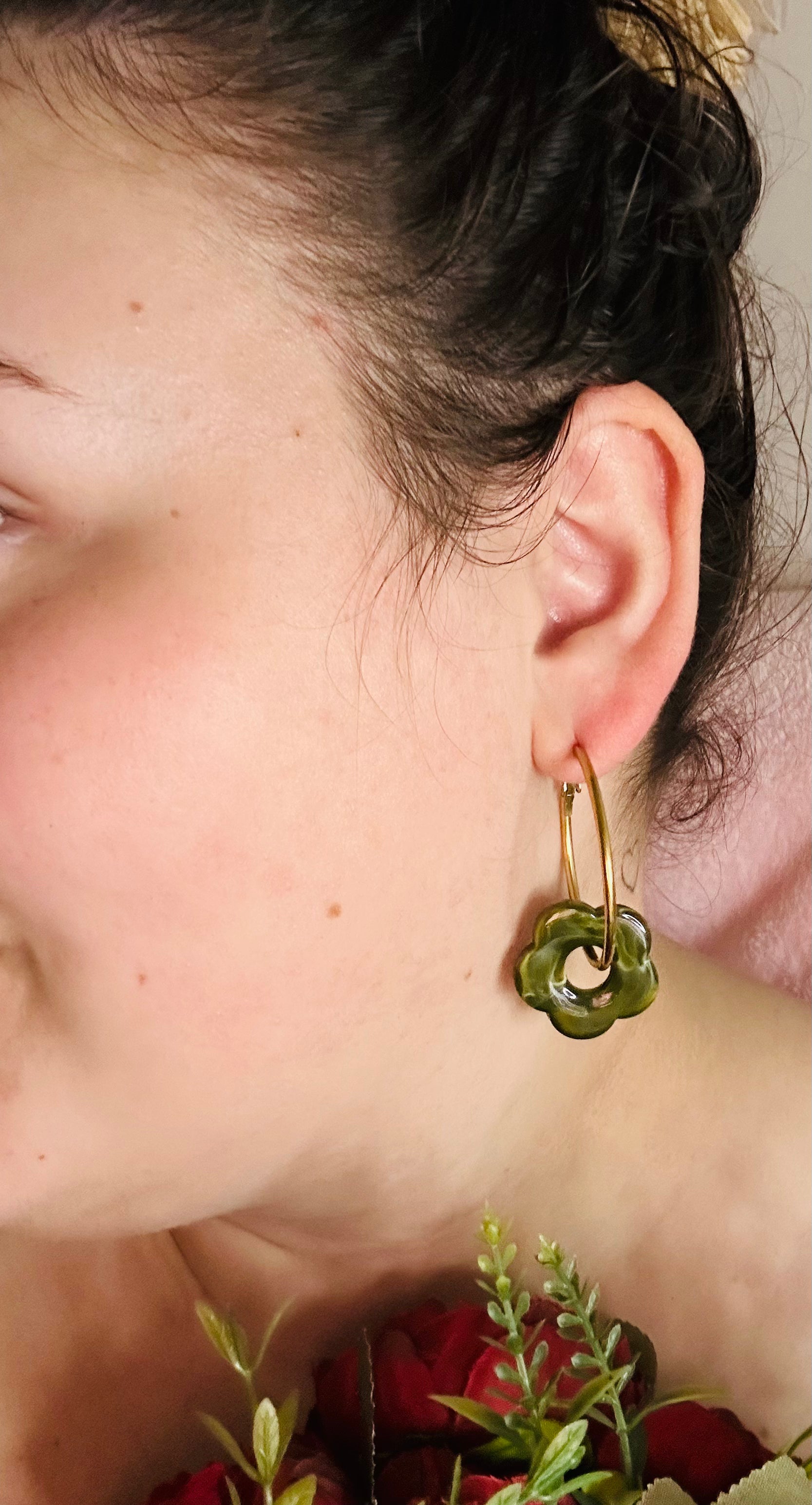 Boucle d'oreille vert kaki